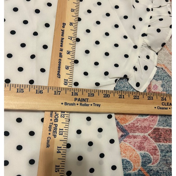 NWT white black polka dot vneck ruffle short sleeve blouse old money staple‎ top - Picture 6 of 8